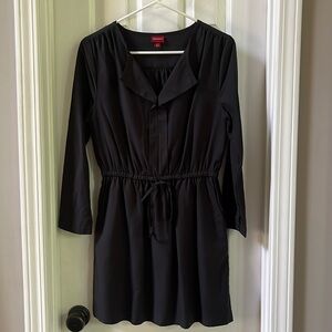 Merona Shirt Mini Dress Crew Neck Long Sleeves Tie waist pockets  Black S